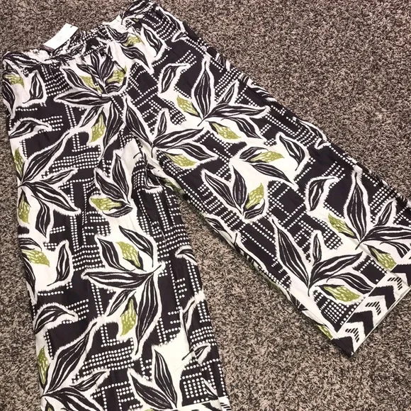 CALIA Linen Swim Cover Up Leaf Print Wide-Leg Pants Size Large | NWT - Picture 2 of 5